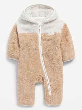 Old Navy Beige and Cream Fuzzy Hooded One-Piece